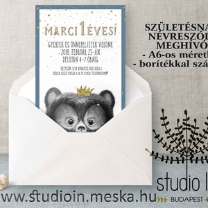 SZÜLETÉSNAPI Meghívó, macis meghívó, gyermek szülinapi lap, Első Születésnapi meghívó, Mackós meghívó, fiús meghívó -  - Meska.hu