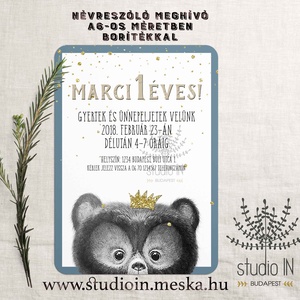 SZÜLETÉSNAPI Meghívó, macis meghívó, gyermek szülinapi lap, Első Születésnapi meghívó, Mackós meghívó, fiús meghívó -  - Meska.hu