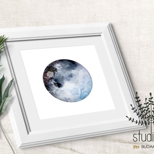 HOLD, kék viragos hold kép, telihold virágokkal, hold mánia, aquarell hold print, kék hold -  - Meska.hu