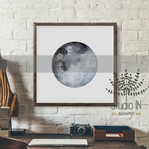 HOLD, kék viragos hold kép, telihold virágokkal, hold mánia, aquarell hold print, kék hold -  - Meska.hu