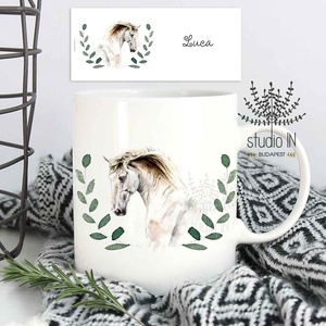 Lovas kerámia bögre, lovas bögre, névreszóló lovas bögre, Otthon & Életmód, Konyhafelszerelés, tálalás, Tálalás, Bögre & Csésze, Decoupage, transzfer és szalvétatechnika, Fotó, grafika, rajz, illusztráció, MESKA