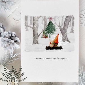 Téli manó karácsonyi képeslap, ünnepi üdvözlőkártya, Karácsony, Karácsonyi ajándékozás, Karácsonyi képeslap, üdvözlőlap, ajándékkísérő, Fotó, grafika, rajz, illusztráció, MESKA