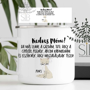 Macskás névre szóló zománcozott fém bögre - otthon & életmód - konyhafelszerelés, tálalás - tálalás - bögre & csésze - Meska.hu