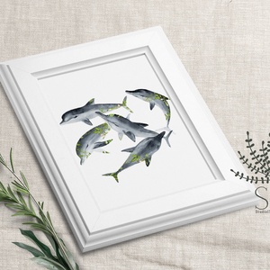 Delfines Falikép, halas dekoráció, tengeri falikép, delfin, óceán - otthon & életmód - dekoráció - kép & falikép - kép & falikép - Meska.hu