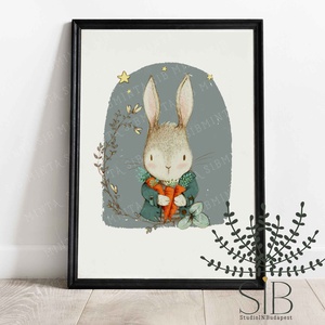 Nyuszi erdei állatos gyermekszoba falikép dekoráció, A4-es print - otthon & életmód - babaszoba, gyerekszoba - babaszoba, gyerekszoba - Meska.hu