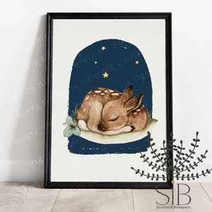 Őzike erdei állatos gyermekszoba falikép dekoráció, A4-es print - otthon & életmód - babaszoba, gyerekszoba - babaszoba kép - Meska.hu