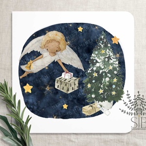 Karácsonyi képeslap, angyalkás képeslap, karácsonyi üdvözlő lap, kedves téli angyal képeslap - Meska.hu