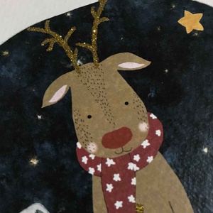 Rudolf karácsonyi képeslap, karácsonyi üdvözlő lap, Rudolf karácsonyi lap, csillogó képeslap, szarvas képeslap - karácsony - karácsonyi ajándékozás - karácsonyi képeslap, üdvözlőlap, ajándékkísérő - Meska.hu