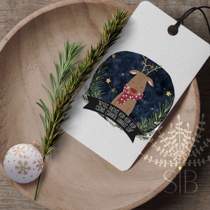 Ajándékkísérő, karácsonyi szarvas mintás ünnepi ajándékkísérő, ajándékátadó  , Karácsony, Karácsonyi ajándékozás, Karácsonyi képeslap, üdvözlőlap, ajándékkísérő, Fotó, grafika, rajz, illusztráció, MESKA