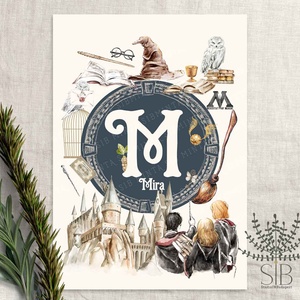 Varázslós névreszóló poszter gyerekszobába, monogram gyerekszobai dekoráció, varázsló témájú falikép - otthon & életmód - babaszoba, gyerekszoba - babaszoba kép - Meska.hu