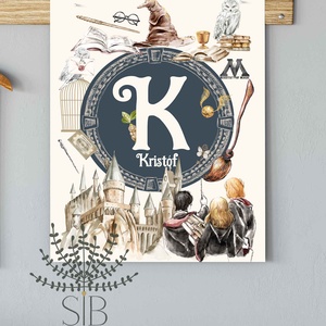 Varázslós névreszóló poszter gyerekszobába, monogram gyerekszobai dekoráció, varázsló témájú falikép - otthon & életmód - babaszoba, gyerekszoba - babaszoba kép - Meska.hu