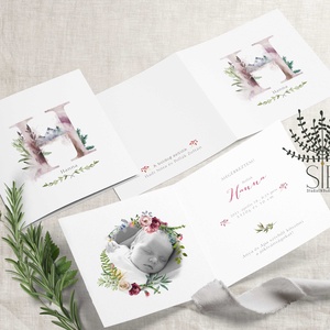 Monogramos Megérkeztem babaszületési értesítő, Otthon & Életmód, Papír, írószer, Képeslap, üdvözlőlap, Fotó, grafika, rajz, illusztráció, MESKA