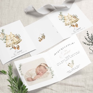 Babaköszöntő lap kislányoknak, Megérkeztem fotó kártya, Bababejelentő kártya, babafotós boho megérkeztem értesítő , Otthon & Életmód, Papír, írószer, Képeslap, üdvözlőlap, Fotó, grafika, rajz, illusztráció, MESKA