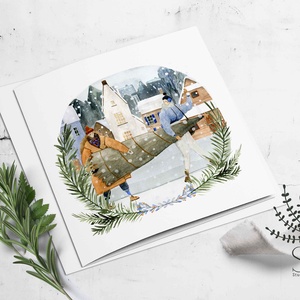 Karácsonyi fenyőfa vásárlós képeslap - otthon & életmód - papír, írószer - ajándékozás kellékei - képeslap, üdvözlőlap - Meska.hu