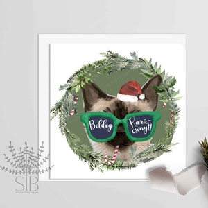 Karácsonyi menő macska képeslap - SZIÁMI MACS, Otthon & Életmód, Papír, írószer, Képeslap, üdvözlőlap, Fotó, grafika, rajz, illusztráció, MESKA