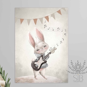 Gitáros zenélő nyuszi gyermekszobai falikép, Otthon & Életmód, Babaszoba, gyerekszoba, Babaszoba kép, Fotó, grafika, rajz, illusztráció, MESKA