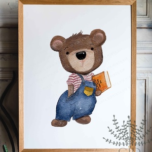 Mackó grafikás erdei állatos gyermekszobai falikép - Maci kedvenc könyve - otthon & életmód - babaszoba, gyerekszoba - babaszoba kép - Meska.hu