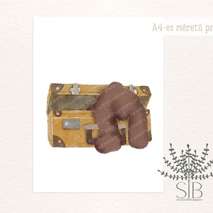 Mackó grafikás erdei állatos gyermekszobai falikép - Mackó koffer - otthon & életmód - babaszoba, gyerekszoba - babaszoba, gyerekszoba - Meska.hu