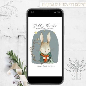 Húsvéti köszöntő nyuszis digitális képeslap, letölthető húsvéti üdvözlő - Meska.hu