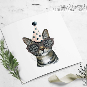 Születésnapi menő macskás képeslap, Otthon & Lakás, Papír írószer, Képeslap & Levélpapír, Fotó, grafika, rajz, illusztráció, MESKA