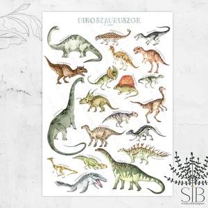 Dinoszaurusz mintás edukációs poszter dinó nevekkel ABC sorrendben, a-m/1. rész, Otthon & Lakás, Babaszoba, gyerekszoba, Babaszoba kép, Fotó, grafika, rajz, illusztráció, Meska