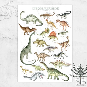 Dinoszaurusz mintás edukációs poszter dinó nevekkel ABC sorrendben, a-m/1. rész - otthon & életmód - babaszoba, gyerekszoba - babaszoba kép - Meska.hu