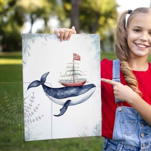 Bálna hajóval gyermekszobai poszter kép - otthon & lakás - babaszoba, gyerekszoba - babaszoba kép - Meska.hu