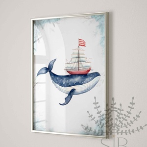 Bálna hajóval gyermekszobai poszter kép - otthon & lakás - babaszoba, gyerekszoba - babaszoba kép - Meska.hu