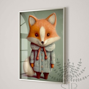 Róka pulcsiban, erdei állatos illusztráció gyermekszobai poszter kép - otthon & életmód - babaszoba, gyerekszoba - babaszoba, gyerekszoba - Meska.hu