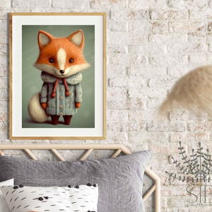 Róka pulcsiban, erdei állatos illusztráció gyermekszobai poszter kép - otthon & életmód - babaszoba, gyerekszoba - babaszoba, gyerekszoba - Meska.hu