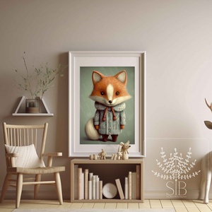 Róka pulcsiban, erdei állatos illusztráció gyermekszobai poszter kép - otthon & életmód - babaszoba, gyerekszoba - babaszoba, gyerekszoba - Meska.hu