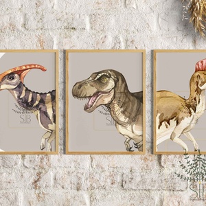 Dinoszauruszos gyermekszobai falikép szett, 3db-os dinós illusztráció gyerekszobába, Otthon & Lakás, Babaszoba, gyerekszoba, Babaszoba kép, Fotó, grafika, rajz, illusztráció, MESKA