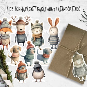 Karácsonyi formavágott erdei állatos ajándékátadó, ünnepi dekoráció, Karácsony, Karácsonyi ajándékozás, Karácsonyi képeslap, üdvözlőlap, ajándékkísérő, Fotó, grafika, rajz, illusztráció, MESKA