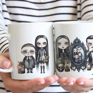 Addams family stílusú, karakteres kerámia bögre, Otthon & Életmód, Konyhafelszerelés, tálalás, Tálalás, Bögre & Csésze, Decoupage, transzfer és szalvétatechnika, Fotó, grafika, rajz, illusztráció, MESKA