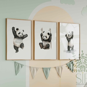 Panda kölykök, 3db-os A4-es falikép gyerekszobába, Otthon & Lakás, Babaszoba, gyerekszoba, Babaszoba kép, Fotó, grafika, rajz, illusztráció, MESKA