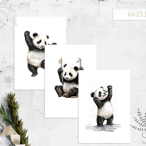 Panda kölykök, 3db-os A4-es falikép gyerekszobába - otthon & életmód - babaszoba, gyerekszoba - babaszoba kép - Meska.hu