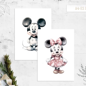 Mickey és Minnie vízfesték Falikép gyerekszobába, Otthon & Életmód, Babaszoba, gyerekszoba, Babaszoba kép, Fotó, grafika, rajz, illusztráció, MESKA