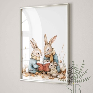 Kedves nyuszi család illusztráció, 2db-os print gyerekszobába - baba - mama - babaszoba-dekoráció - babaszoba kép - Meska.hu
