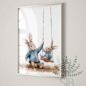 Kedves nyuszi család illusztráció, 2db-os print gyerekszobába - baba - mama - babaszoba-dekoráció - babaszoba kép - Meska.hu