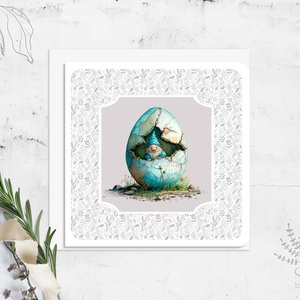 Húsvéti tojás képeslap kedves manóval, Otthon & Lakás, Papír írószer, Képeslap & Levélpapír, Fotó, grafika, rajz, illusztráció, MESKA