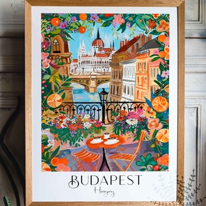 Budapest grafika falikép, színes, virágos Budapest Parlament illusztráció, Otthon & Életmód, Dekoráció, Kép & Falikép, Poszter, Fotó, grafika, rajz, illusztráció, MESKA