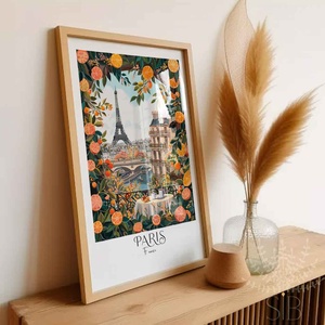 Párizs grafika falikép, színes, virágos Eiffel torony illusztráció - otthon & életmód - dekoráció - kép & falikép - poszter - Meska.hu