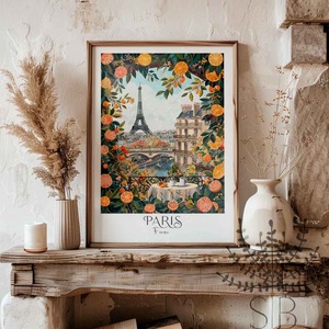 Párizs grafika falikép, színes, virágos Eiffel torony illusztráció - otthon & életmód - dekoráció - kép & falikép - poszter - Meska.hu