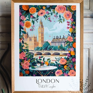 London grafika falikép, színes, virágos London Westminster Big Ben illusztráció, Otthon & Lakás, Dekoráció, Kép & Falikép, Poszter, Fotó, grafika, rajz, illusztráció, MESKA