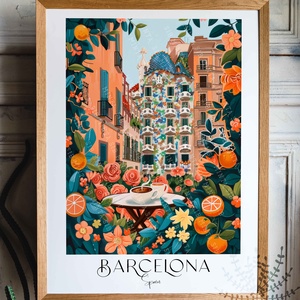 Barcelona grafika falikép, színes virágos, Casa Batlló illusztráció, Otthon & Lakás, Dekoráció, Kép & Falikép, Poszter, Fotó, grafika, rajz, illusztráció, MESKA