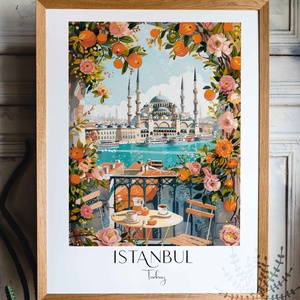 Isztambul grafika falikép, színes virágos, Istanbul Blue Mosque illusztráció, Otthon & Lakás, Dekoráció, Kép & Falikép, Poszter, Fotó, grafika, rajz, illusztráció, MESKA