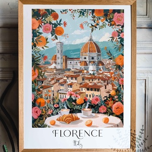 Firenze grafika falikép, színes virágos, Firenze város illusztráció, Otthon & Életmód, Dekoráció, Kép & Falikép, Poszter, Fotó, grafika, rajz, illusztráció, MESKA
