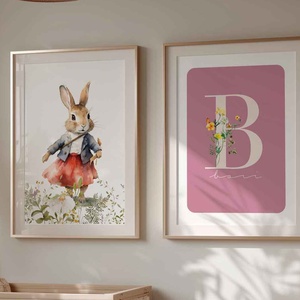 Nyuszis névre szóló gyermekszobai falikép szett, 2db-os print gyerekszobába, Otthon & Életmód, Babaszoba, gyerekszoba, Babaszoba kép, Fotó, grafika, rajz, illusztráció, MESKA