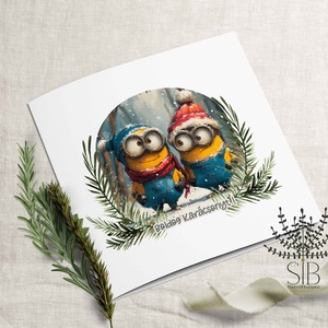 Karácsonyi képeslap mókás mignonok grafikával - Meska.hu