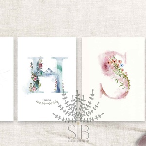 Monogram betű vízfesték illusztrált falikép print - otthon & életmód - babaszoba, gyerekszoba - babaszoba kép - Meska.hu